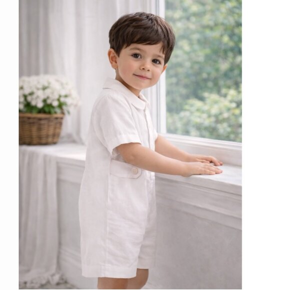 Strasburg Other - Strasburg Boy White Linen Romper Shortall NEW Size 3 Beach Portrait Ring Bearer